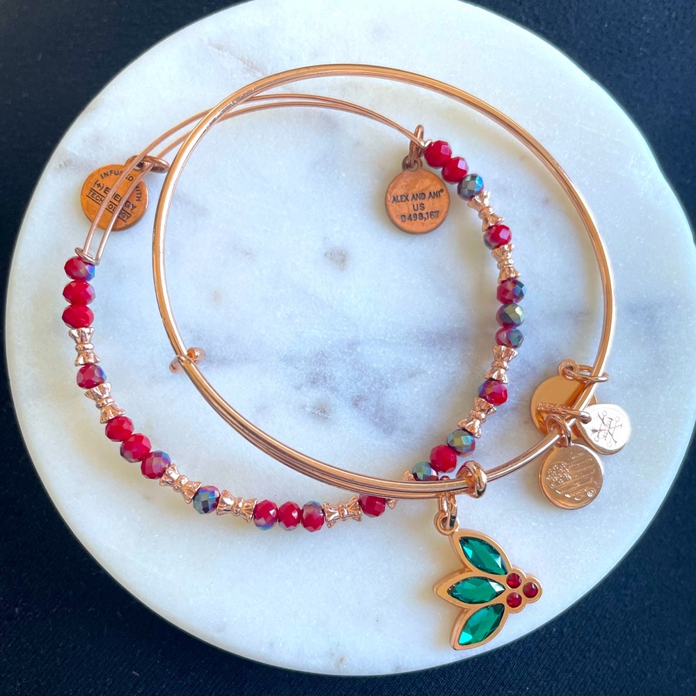 Alex and Ani Crystal Holly Set of 2 Bracelets in Rose Gold